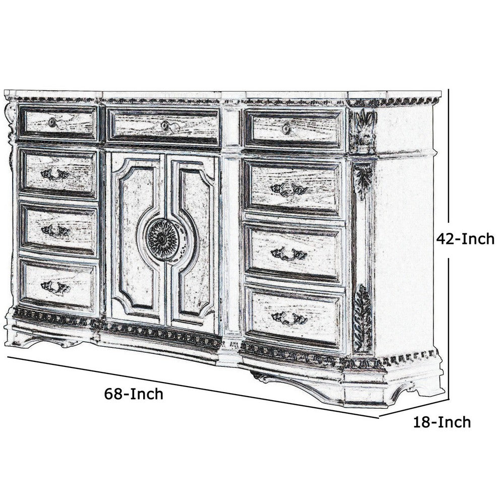 Traditional Dresser with 2 Door Storage and Molded Details, Antique Silver