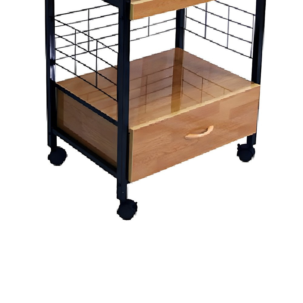 Wood & Metal Microwave Cart | Power Outlet | Black & Brown