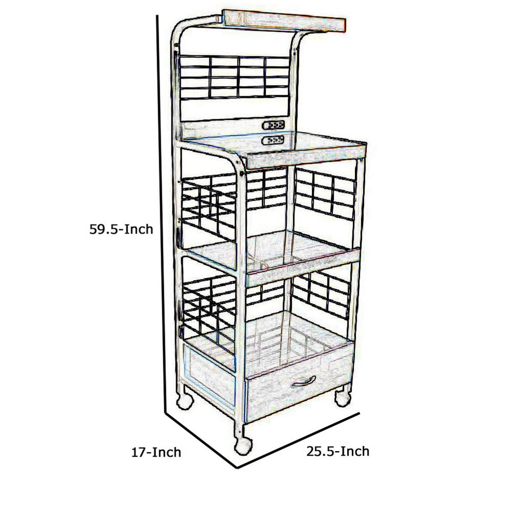 Wood & Metal Microwave Cart | Power Outlet | Black & Brown