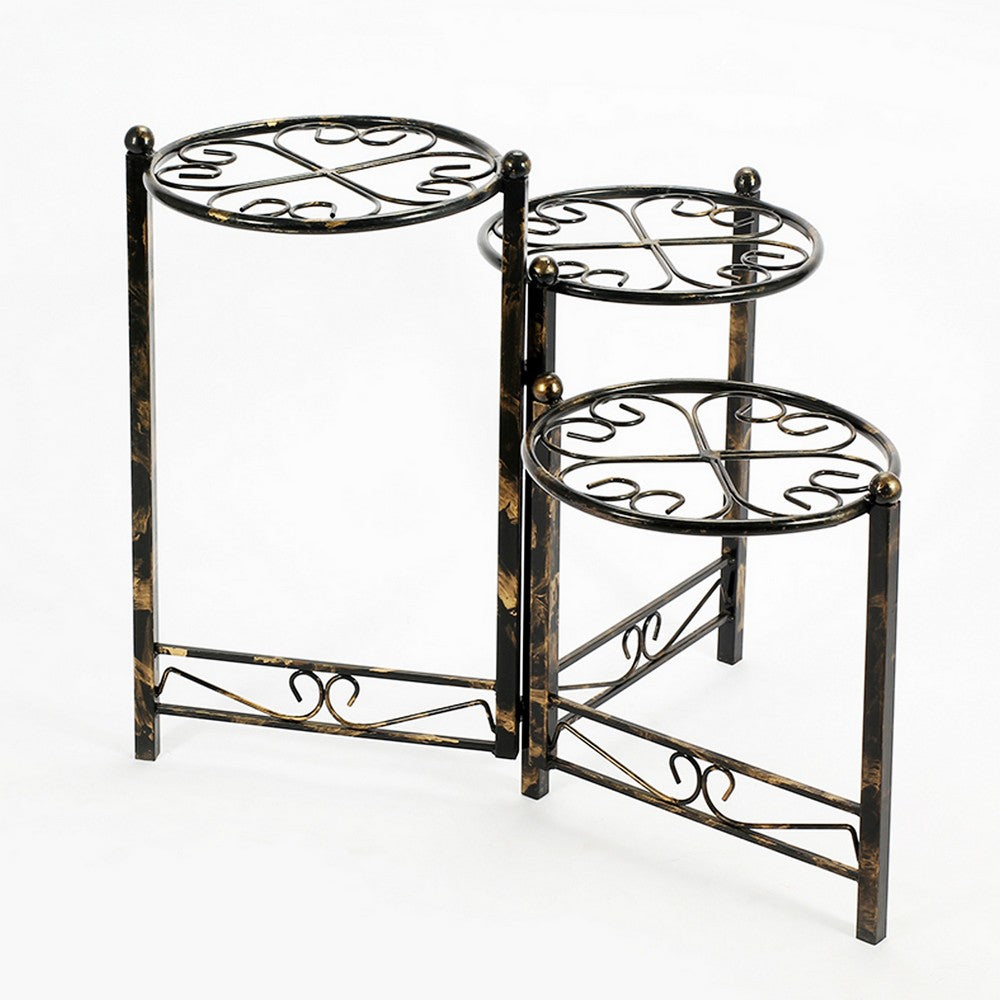 3 Tier Heart Clover Design Round Top Metal Plant Stand Black By Casagear Home BM216727