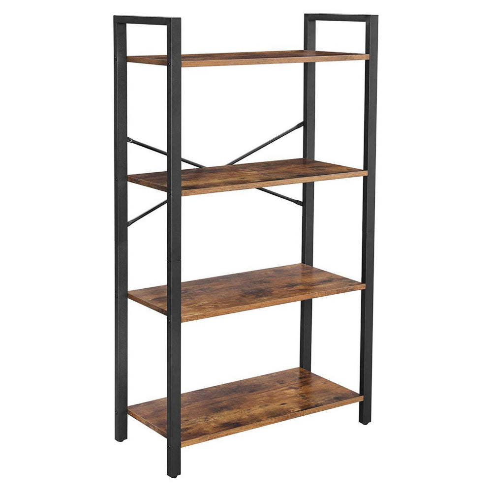 47" 4-Tier Bookcase with Cross Back, Brown and Black By Casagear Home