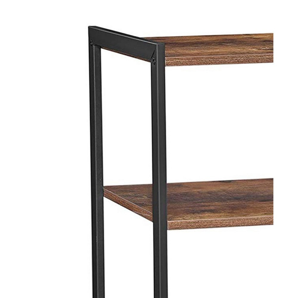 Wood & Metal Bakers Rack | 2 Mesh Baskets | 6 Hooks | Brown & Black