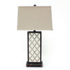 Rock Base Table Lamp with Drum Shade and Quatrefoil Pattern,Brown