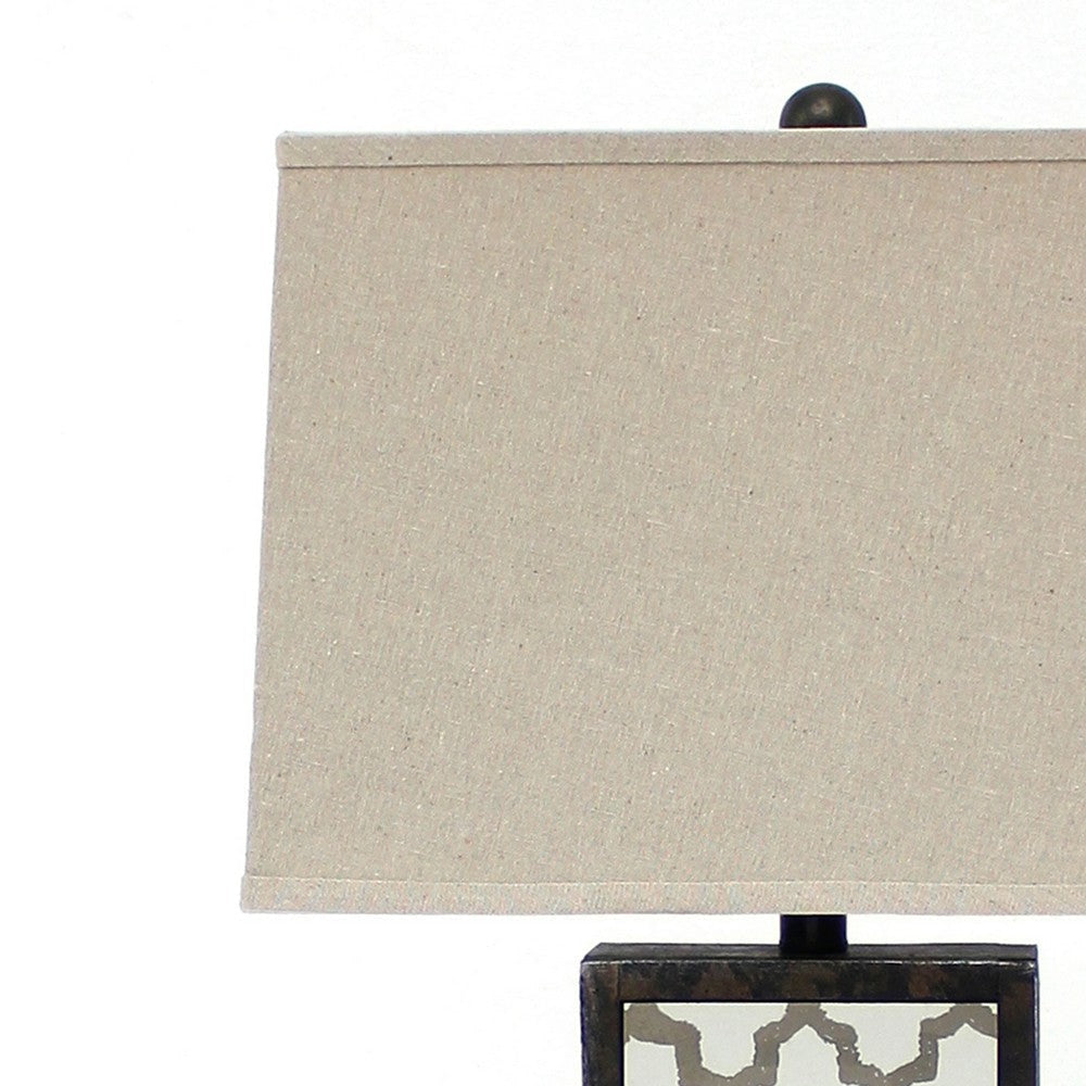 Rock Base Table Lamp with Drum Shade and Quatrefoil Pattern,Brown BM217232