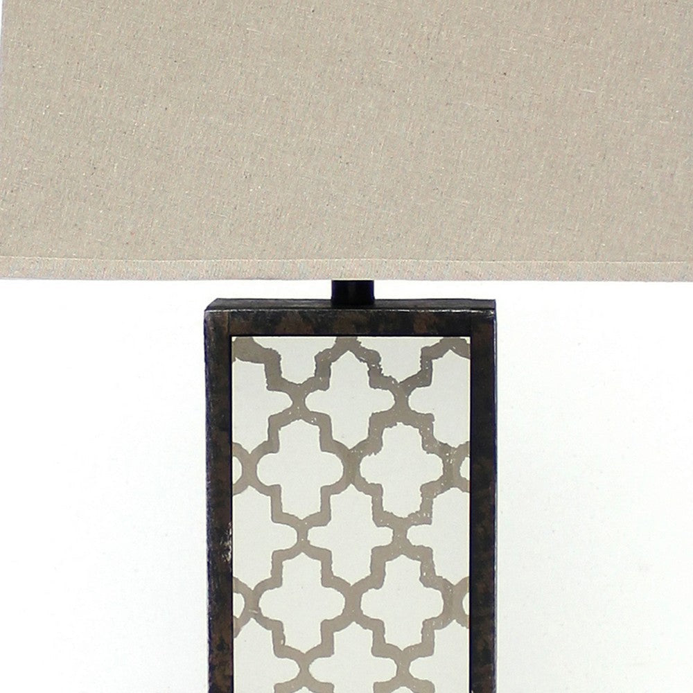 Rock Base Table Lamp with Drum Shade and Quatrefoil Pattern,Brown BM217232