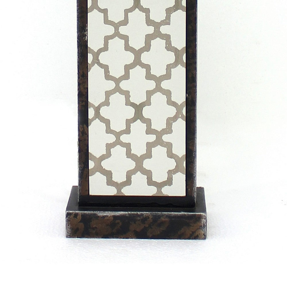 Rock Base Table Lamp with Drum Shade and Quatrefoil Pattern,Brown BM217232