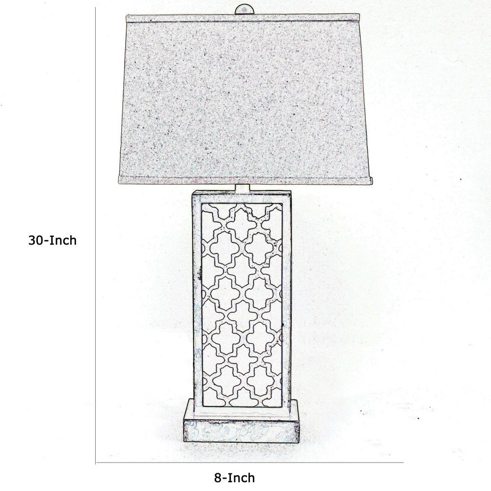 Rock Base Table Lamp with Drum Shade and Quatrefoil Pattern,Brown BM217232