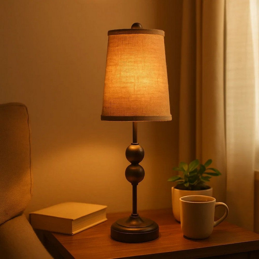 Metal Spindle Design Table Lamp with Cone Shade and Round Base, Black