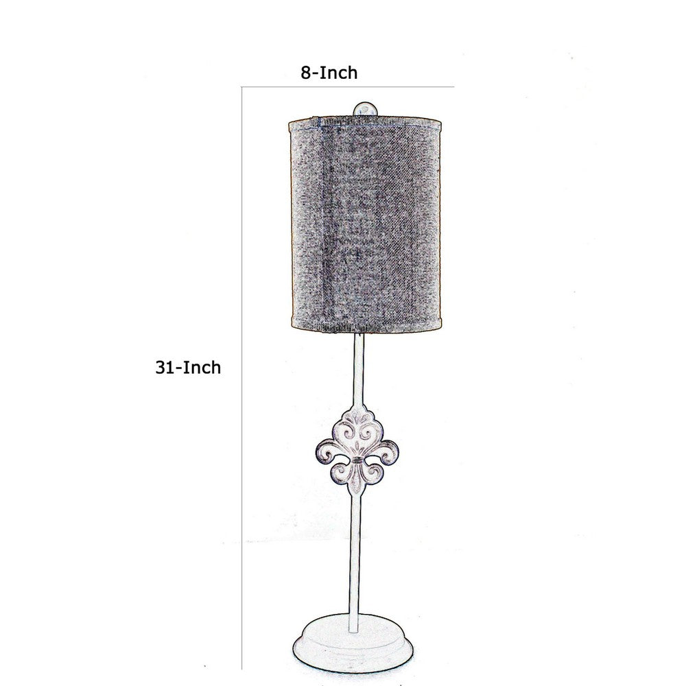 Metal Table Lamp with Cylindrical Drum Shade and Fleur De Lis Accent,Black
