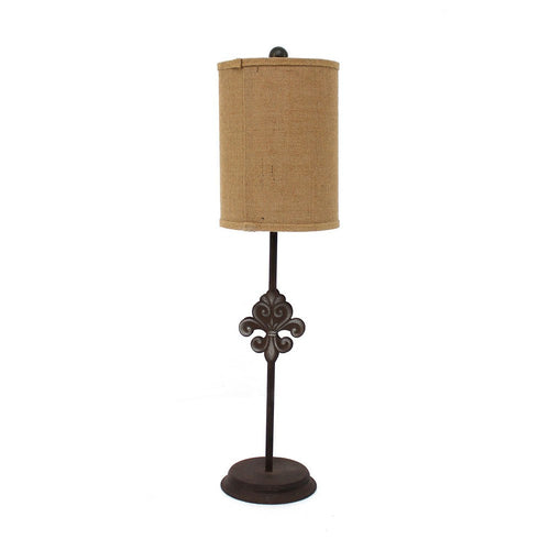 Metal Table Lamp with Cylindrical Drum Shade and Fleur De Lis Accent,Black