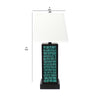 Rectangular Metal Frame Table Lamp with Brick Pattern, White and Blue