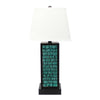 Rectangular Metal Frame Table Lamp with Brick Pattern, White and Blue