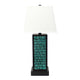 Rectangular Metal Frame Table Lamp with Brick Pattern, White and Blue
