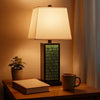 Rectangular Metal Frame Table Lamp with Brick Pattern, White and Blue
