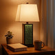 Rectangular Metal Frame Table Lamp with Brick Pattern, White and Blue