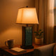 Rectangular Metal Frame Table Lamp with Brick Pattern, White and Blue