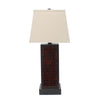 Rectangular Metal Frame Table Lamp with Brick Pattern, Beige and Brown