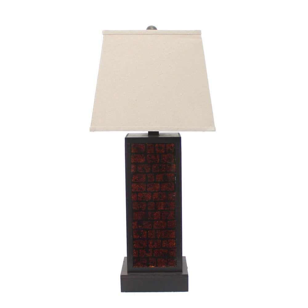 Rectangular Metal Frame Table Lamp with Brick Pattern, Beige and Brown