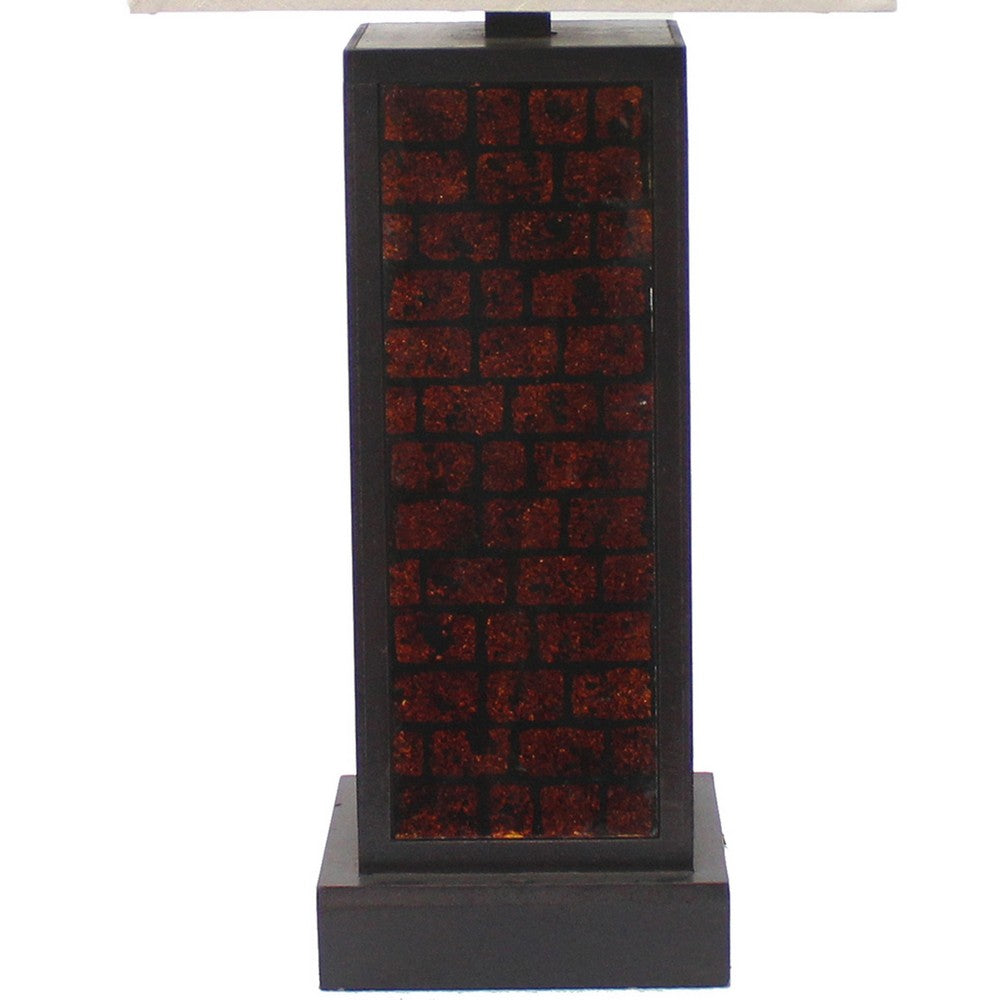 Rectangular Metal Frame Table Lamp with Brick Pattern, Beige and Brown