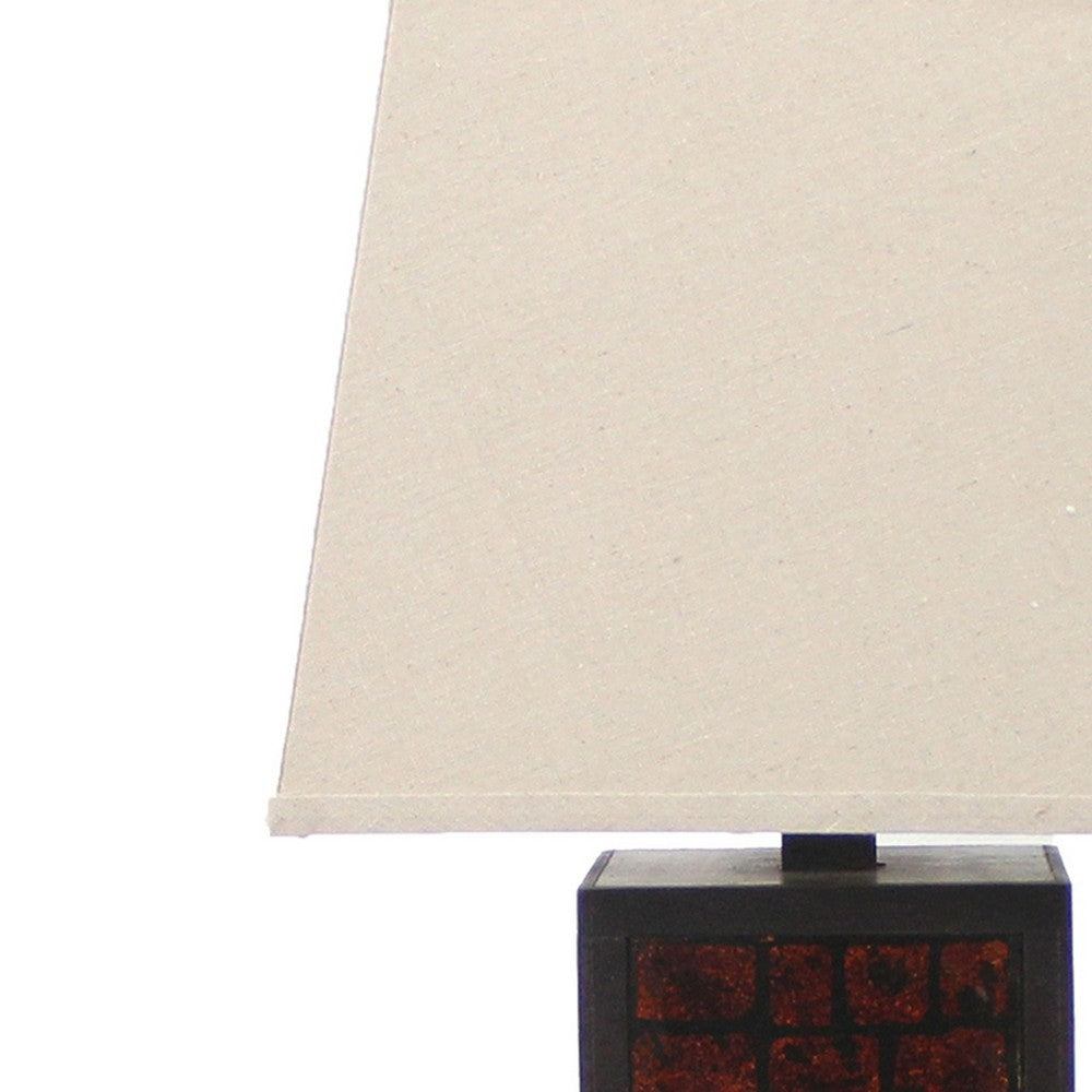 Rectangular Metal Frame Table Lamp with Brick Pattern, Beige and Brown