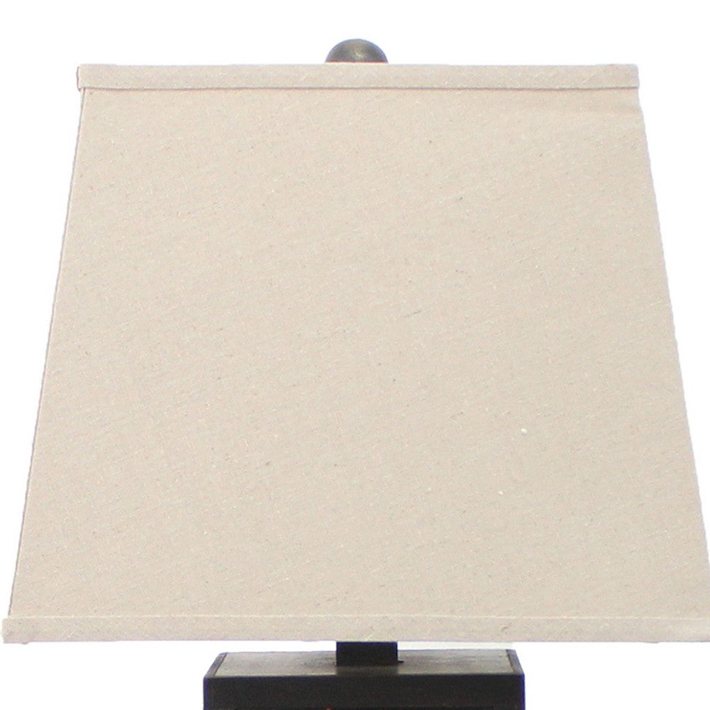 Rectangular Metal Frame Table Lamp with Brick Pattern, Beige and Brown