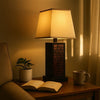 Rectangular Metal Frame Table Lamp with Brick Pattern, Beige and Brown