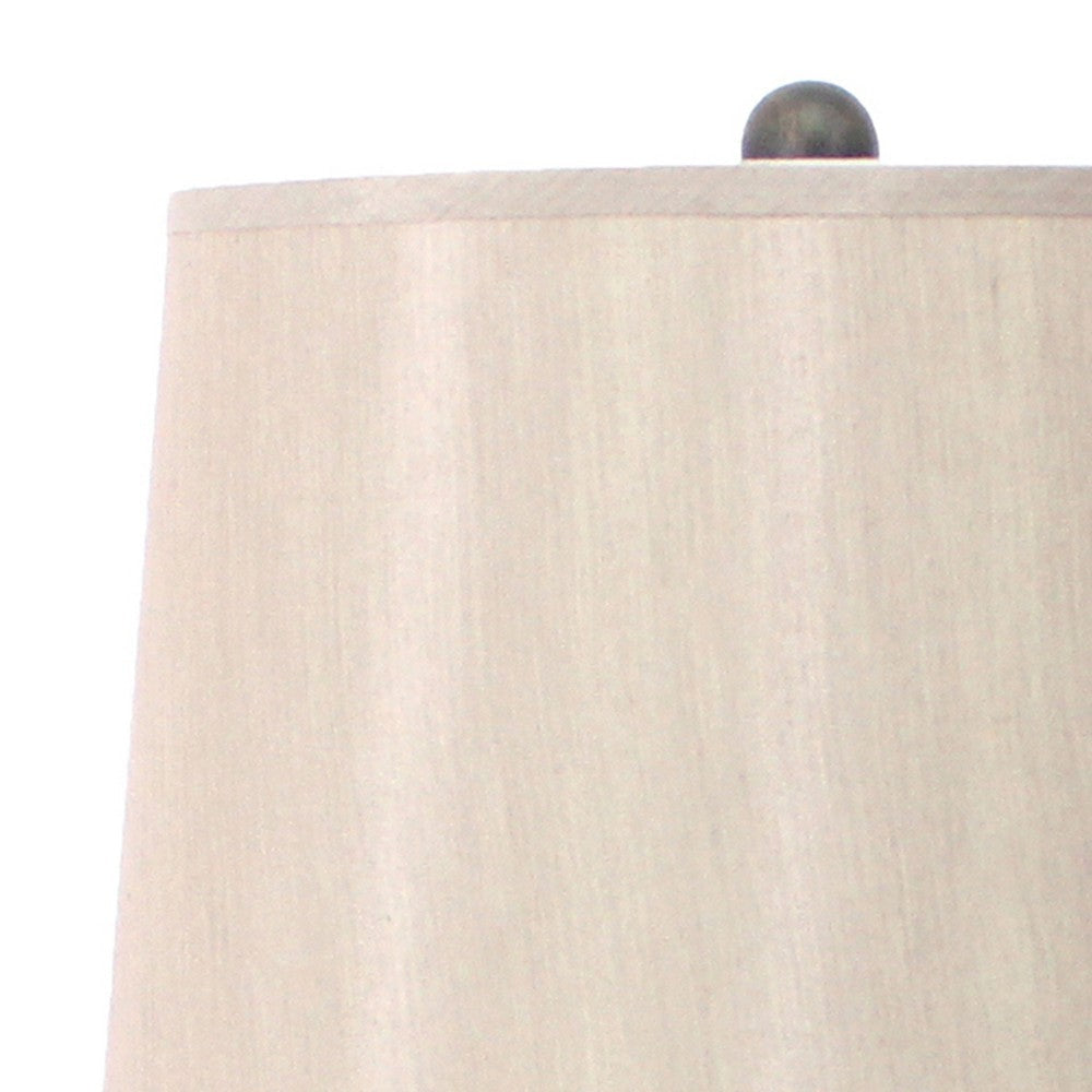 Flower Tree Design Metal Table Lamp with Tapered Drum Shade Gray and Beige BM217241