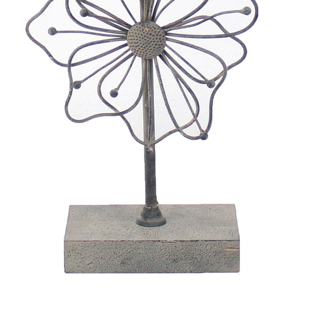 Metal Table Lamp with Flower Accent and Block Base,Beige and Gray BM217243