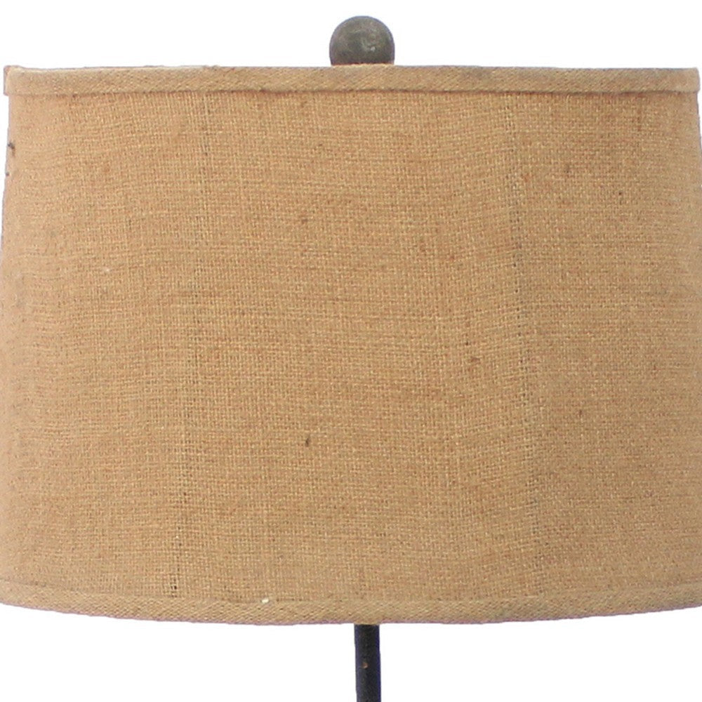 Metal Table Lamp with Flower Accent and Block Base,Beige and Gray BM217243