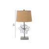 Metal Table Lamp with Flower Accent and Block Base,Beige and Gray BM217243