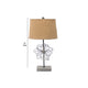 Metal Table Lamp with Flower Accent and Block Base,Beige and Gray BM217243