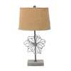 Metal Table Lamp with Flower Accent and Block Base,Beige and Gray