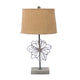 Metal Table Lamp with Flower Accent and Block Base,Beige and Gray