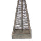 Metal Pyramid Base Table Lamp with Wire Design and Scripted Shade, Gray