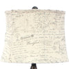 Metal Pyramid Base Table Lamp with Wire Design and Scripted Shade, Gray