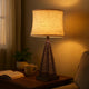 Metal Pyramid Base Table Lamp with Wire Design and Scripted Shade, Gray