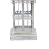 Metal Temple Design Base Table Lamp with Fabric Shade, Beige and Gray