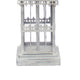 Metal Temple Design Base Table Lamp with Fabric Shade, Beige and Gray