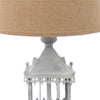 Metal Temple Design Base Table Lamp with Fabric Shade, Beige and Gray