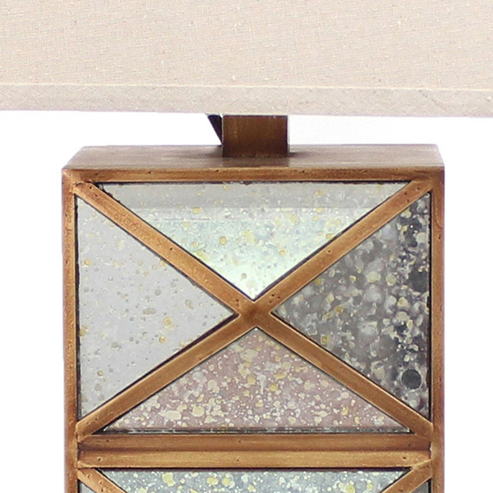 Metal Table Lamp with X Shape Design and Mirror Front,Multicolor