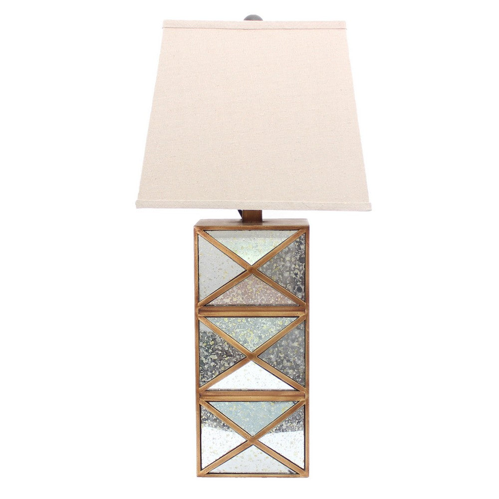 Metal Table Lamp with X Shape Design and Mirror Front,Multicolor