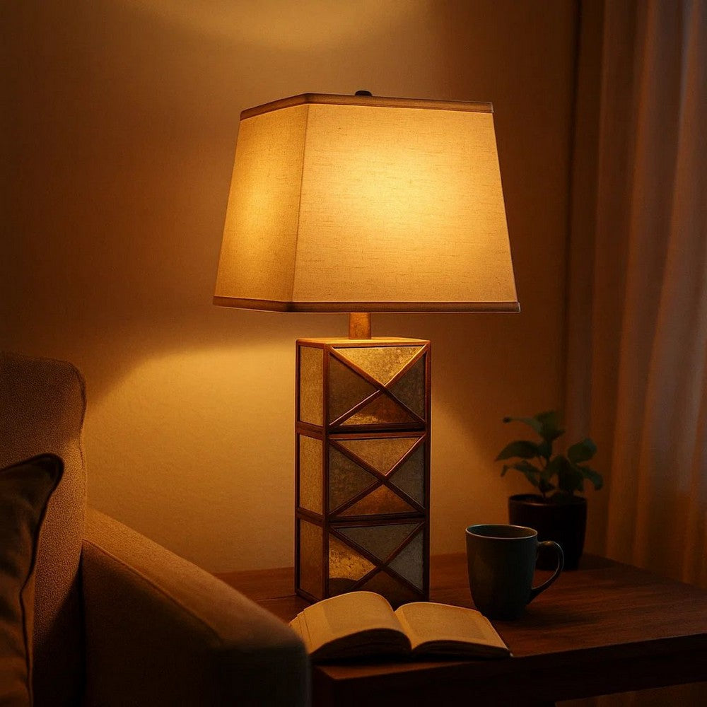 Metal Table Lamp with X Shape Design and Mirror Front,Multicolor