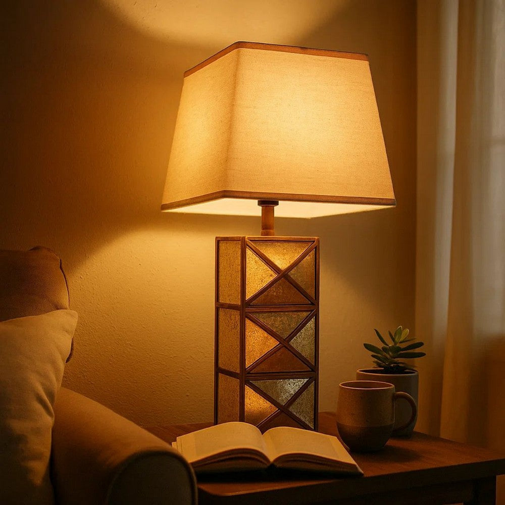Metal Table Lamp with X Shape Design and Mirror Front,Multicolor