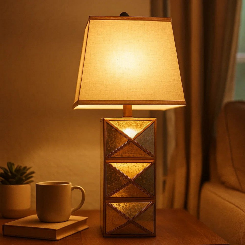 Metal Table Lamp with X Shape Design and Mirror Front,Multicolor