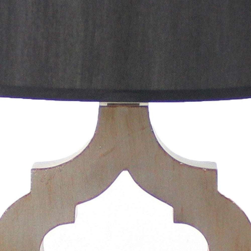 Wooden Table Lamp with Quatrefoil Design Base Black and Antique White BM217247