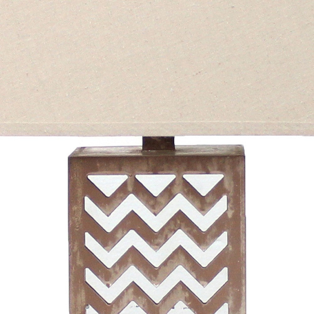 Table Lamp with Chevron Pattern and Mirror Inlay,Brown and Silver BM217248