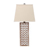 Table Lamp with Chevron Pattern and Mirror Inlay,Brown and Silver