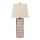 Table Lamp with Chevron Pattern and Mirror Inlay,Brown and Silver
