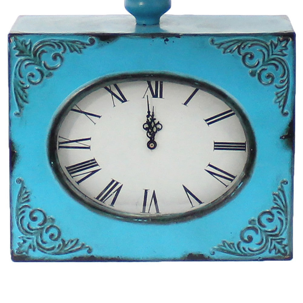 Clock Design Metal Table Lamp with Tapered Shade Blue and Beige BM217250