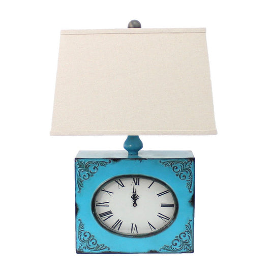 Clock Design Metal Table Lamp with Tapered Shade, Blue and Beige